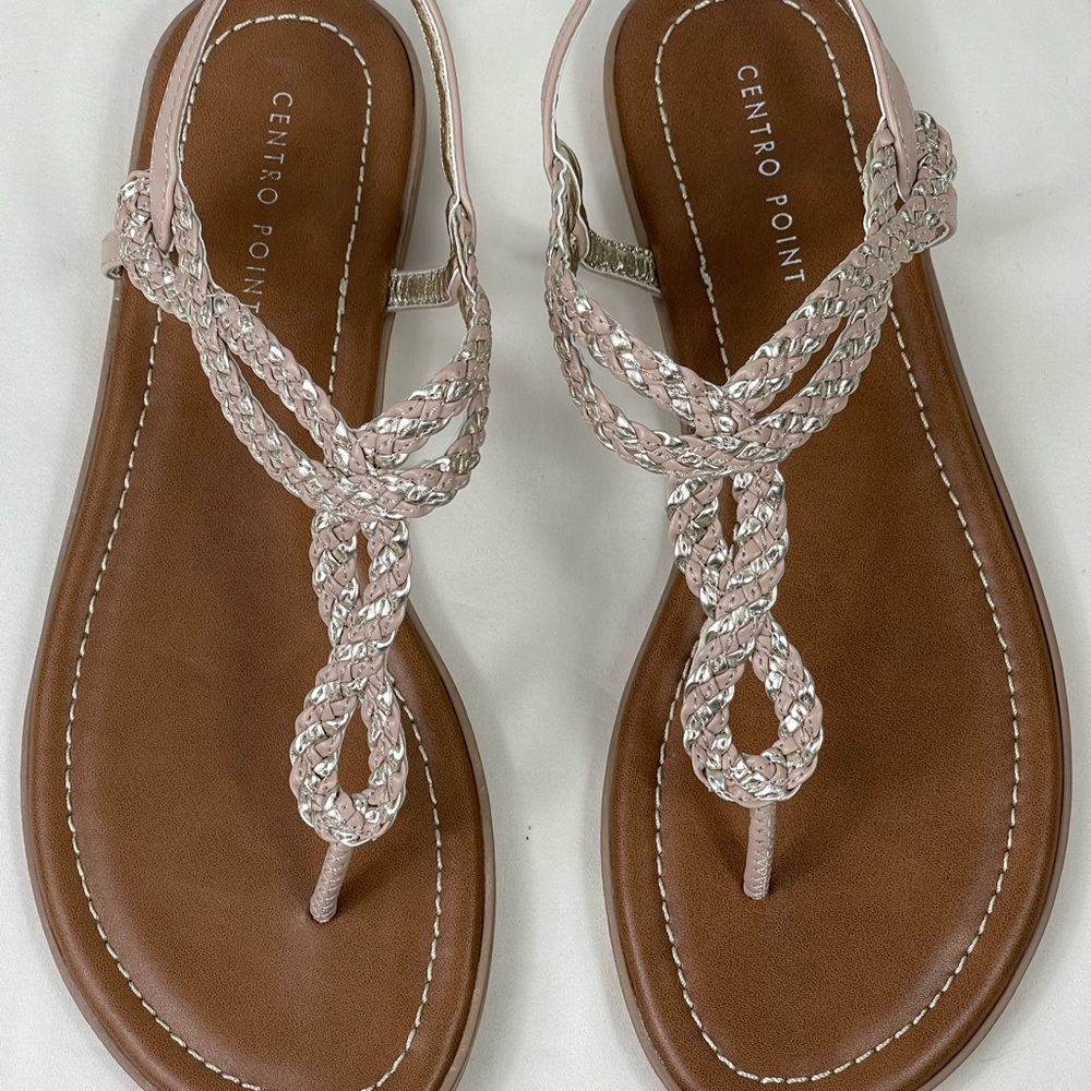 Elegant Pink and Brown Sandals with Braided Straps
